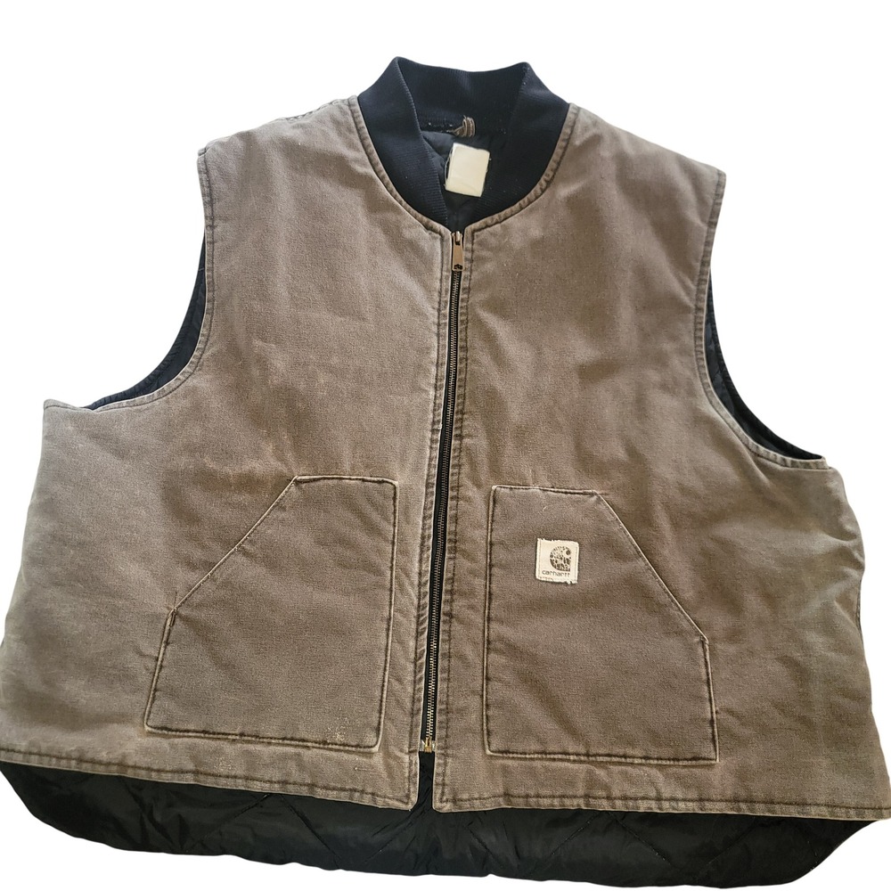 Vintage Carhartt Arctic Quilt Lined Duck Canvas Vest Faded‎ Gray Brown 4XL V02
